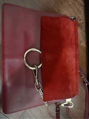Chloé Two-Tone Red Suede & Leather Crossbody Bag